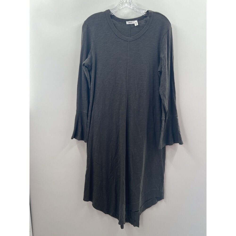 WILT Women’s Long Sleeve Knit Tee Dress Bell Sleeves Dark Gray Size Small